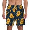 thumbnail image 1 of Balery Blue Striped Sunflower A Mens Swim Trunks Swim Shorts for Men Quick Dry Inseam Beach Shorts with Compression Liner Pocket-Medium, 1 of 9