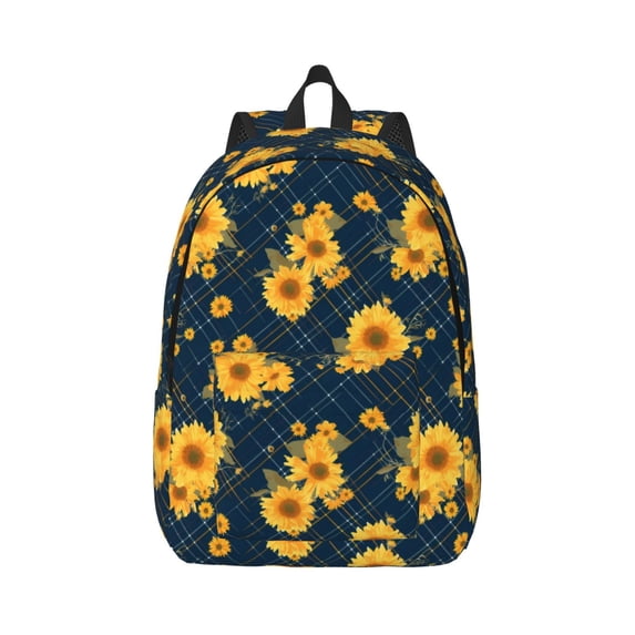 Balery Blue Striped Sunflower A Vintage Canvas Backpack for Men and Women - Large Capacity, Durable Travel Laptop Bag for School, Work, Hiking, and Outdoor Activities-Medium