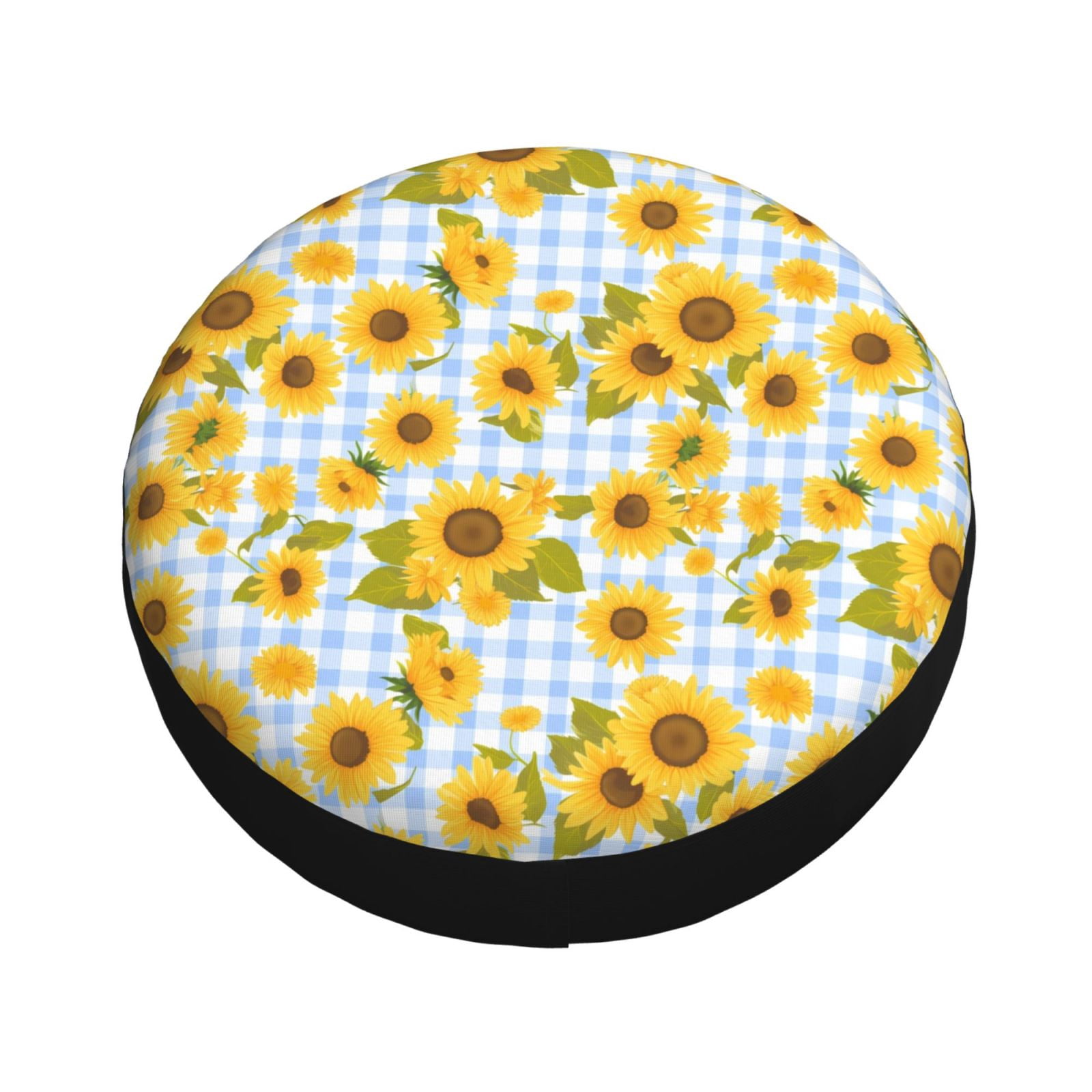 Balery Blue White Plaid Sunflower Tire Covers Tough Tire Wheel
