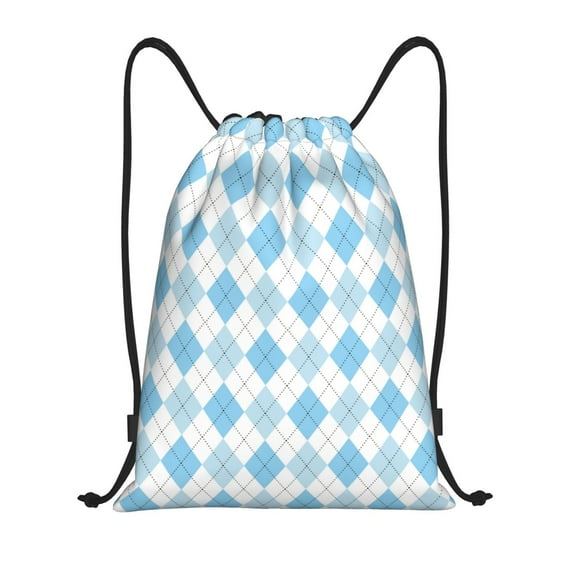 Balery Blue and White Squares Pattern Drawstring Backpack Bag Sport Gym Sackpack Cinch Bags Pattern Drawstring Backpack Bag Sport Gym Sackpack Cinch Bags -Small