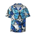 thumbnail image 1 of Balery Blue and White Butterflies Men's Casual Button Down Shirt Short Sleeve Textured Summer Cuban Beach Shirts-Large, 1 of 7