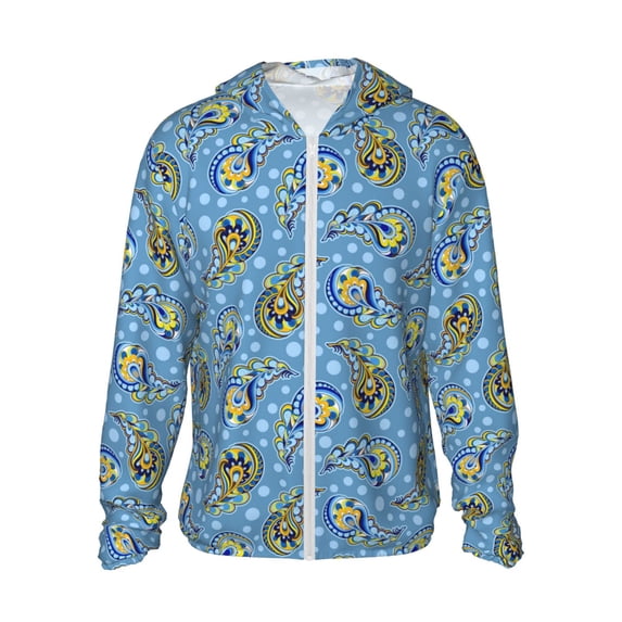 Balery Blue paisley pattern Men's Women's UPF 50+ Sun Protection Lightweight Hoodie Performance Long Sleeve Shirt for Fishing Running-XX-Large