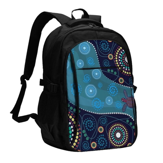 Balery Bohemian Turtle Print USB Charging Backpack for Men and Women - Water-Resistant, Anti-Theft Laptop Backpack with USB Port for Travel, Work, School, and College