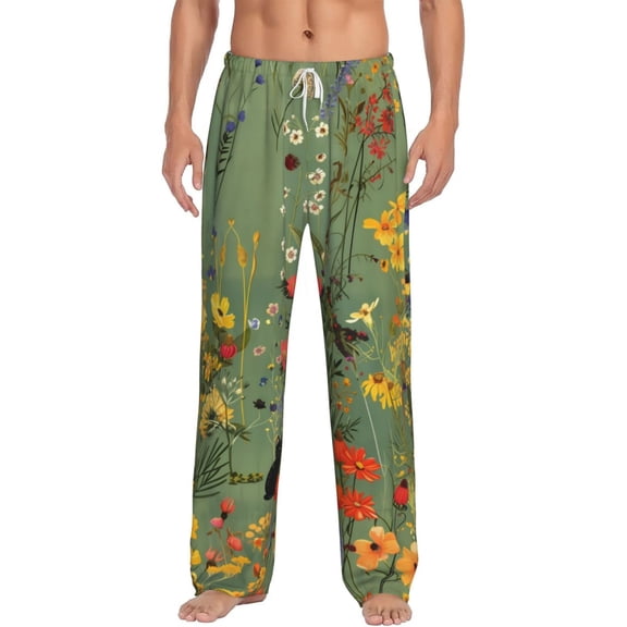 Balery Botanical Garden With Cats print Men's Pajama Pants,Ultra Lightweight Pjs,Lounge Pant-Medium