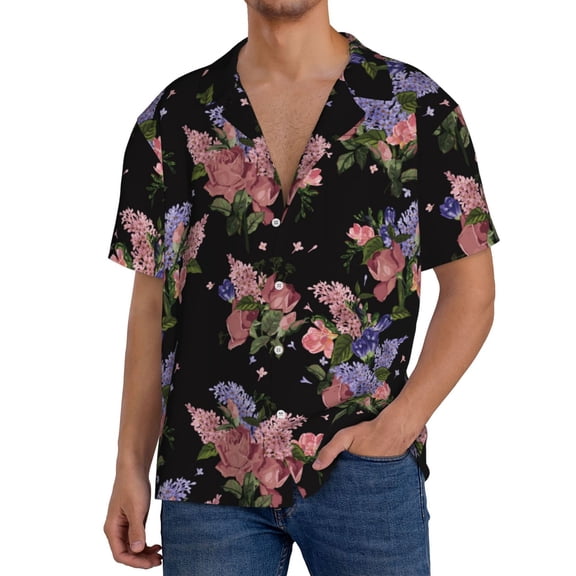 Balery Bouquet Men's Casual Button Down Shirt Short Sleeve Textured Summer Cuban Beach Shirts-4X-Large
