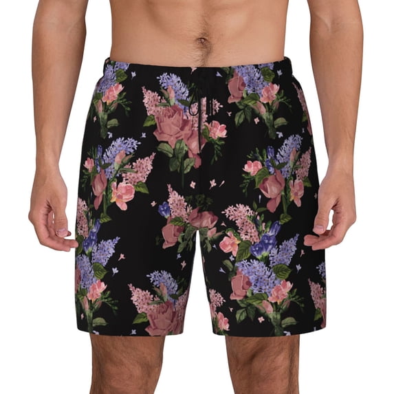 Balery Bouquet Mens Swim Trunks Swim Shorts for Men Quick Dry Inseam Beach Shorts with Compression Liner Pocket-Medium