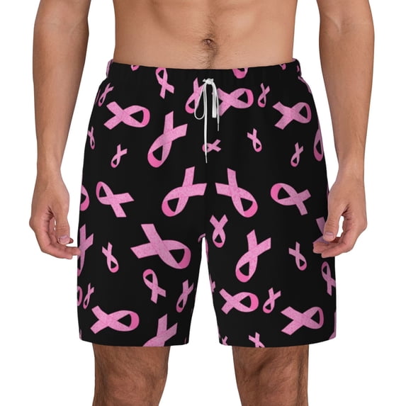 Balery Breast Cancer Awareness Mens Swim Trunks Swim Shorts for Men Quick Dry Inseam Beach Shorts with Compression Liner Pocket-XX-Large
