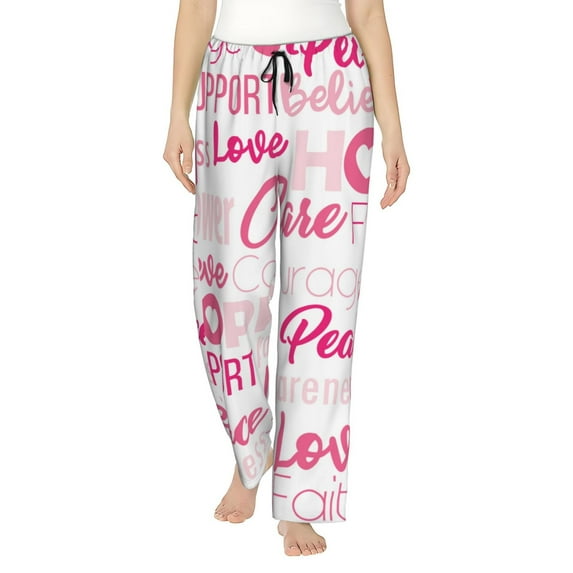 Balery Breast Cancer Pink Ribbons Awareness (2) print Women's Pajama Pants,Ultra Lightweight Pjs,Lounge Pant-Small