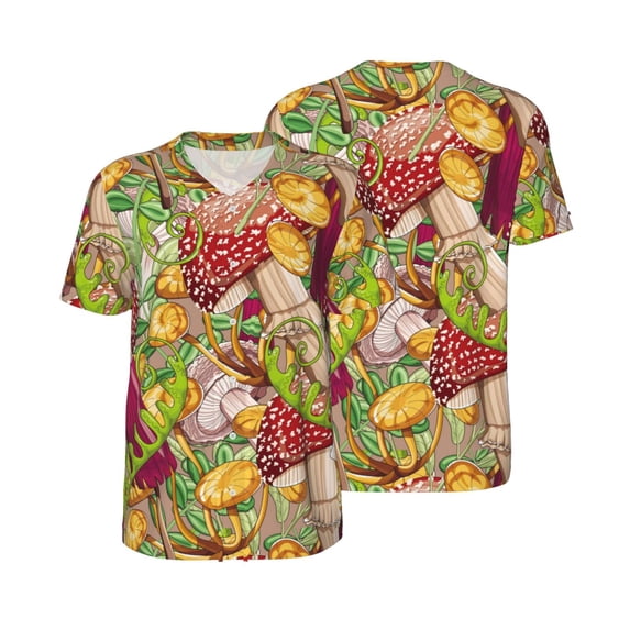 Balery Bright Mushrooms Baseball Jersey for Men Casual Button Down Shirts Short Sleeve Active Team Sports Uniform-Small