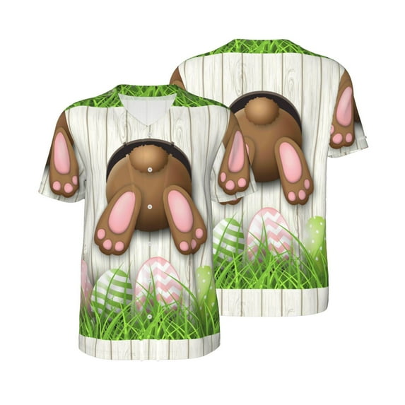 Balery Brown Bunny Baseball Jersey for Men Casual Button Down Shirts Short Sleeve Active Team Sports Uniform-4X-Large