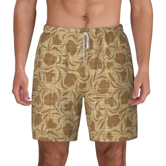 Balery Brown Flowers Mens Swim Trunks Swim Shorts for Men Quick Dry Inseam Beach Shorts with Compression Liner Pocket-XX-Large
