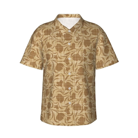 Balery Brown Flowers Print Men's Hawaiian Shirts Short Sleeve Beach Shirt Relaxed Fit Vacation Button Down Shirts-Large