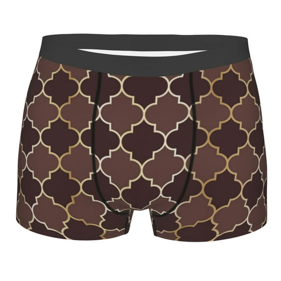Balery Brown Gold Grid Men's Boxer Briefs, Soft and Breathable Cotton Underwear with nylon Waistband-XX-Large