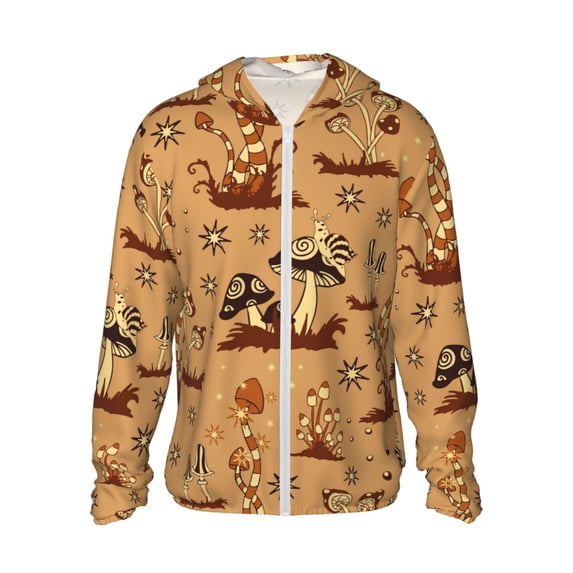 Balery Brown Mushrooms Men's Women's UPF 50+ Sun Protection Lightweight Hoodie Performance Long Sleeve Shirt for Fishing Running-Large