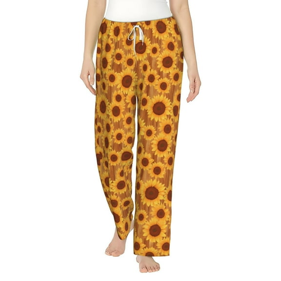 Balery Brown Wood Grain Sunflower A print Women's Pajama Pants,Ultra Lightweight Pjs,Lounge Pant-XX-Large