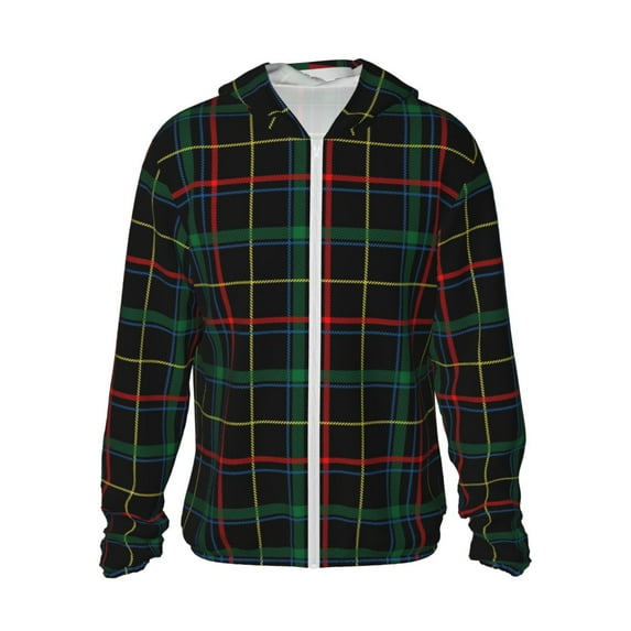 Balery Buffalo Plaid Dark Green Men's Women's UPF 50+ Sun Protection Lightweight Hoodie Performance Long Sleeve Shirt for Fishing Running-Large