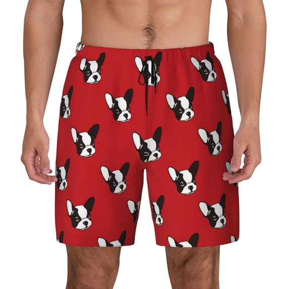 Balery Bulldog Red Mens Swim Trunks Swim Shorts for Men Quick Dry Inseam Beach Shorts with Compression Liner Pocket-X-Large