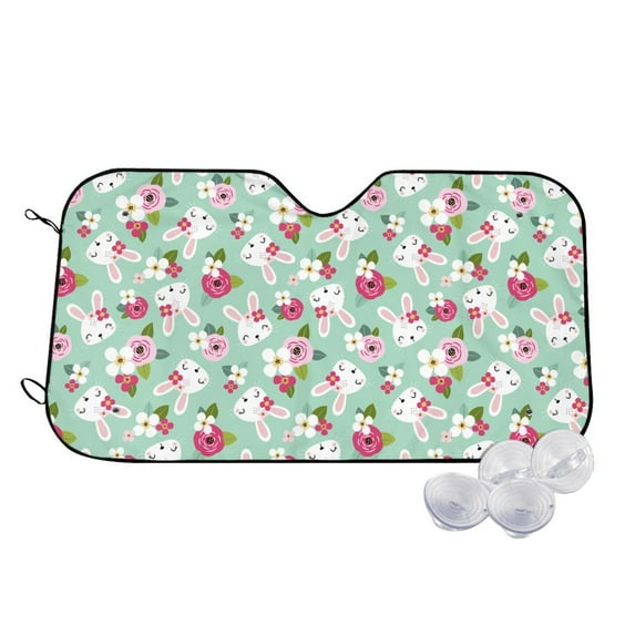 Balery Bunny And Rose Print Car Windshield Sun Shade,Windshield Sunshade for Car Pickup Truck SUV Accessories-Medium