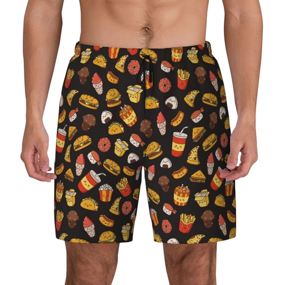 Balery Burger Fries Mens Swim Trunks Swim Shorts for Men Quick Dry Inseam Beach Shorts with Compression Liner Pocket-XX-Large