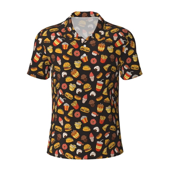 Balery Burger Fries Printed Men’s Short Sleeve Polo Shirt, Midweight Men's Shirt,Golf Polo shirts -XX-Large