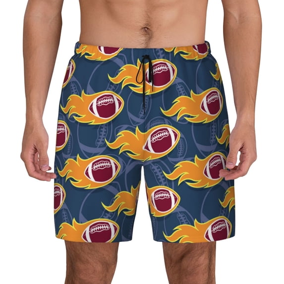 Balery Burning Rugby Balls Mens Swim Trunks Swim Shorts for Men Quick Dry Inseam Beach Shorts with Compression Liner Pocket-X-Large