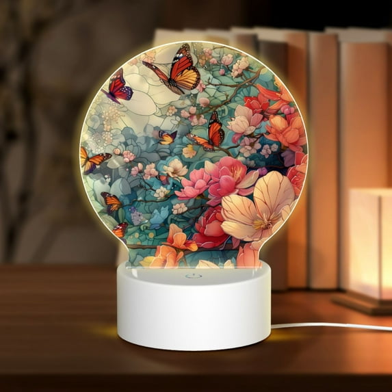 Balery Butterflies In Blooming Garden Pattern Acrylic Night Light Gift with 3 Color ModesTouch-Sensitive LED Lamp Perfect Gift for Mother's Day, Birthday, or Christmas