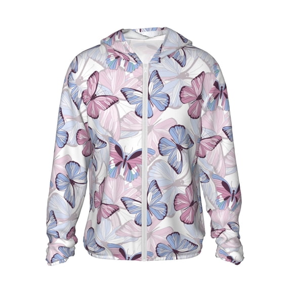 Balery Butterflies in Pastel Men's Women's UPF 50+ Sun Protection Lightweight Hoodie Performance Long Sleeve Shirt for Fishing Running-XX-Large