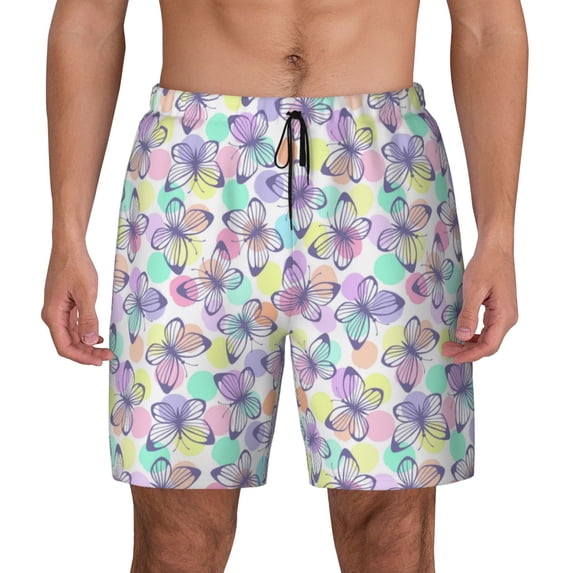 Balery Butterflies on Polka Dots Mens Swim Trunks Swim Shorts for Men Quick Dry Inseam Beach Shorts with Compression Liner Pocket-Small