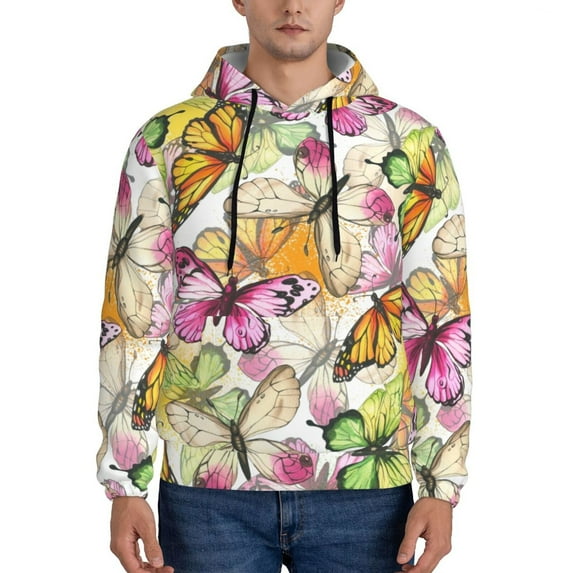 Balery Butterflies2 Pattern Mens Hoodie Kangaroo Pocket Hoodie Pullover Hooded Sweatshirt Ideal for Daily Wear Travel and Home-XX-Large