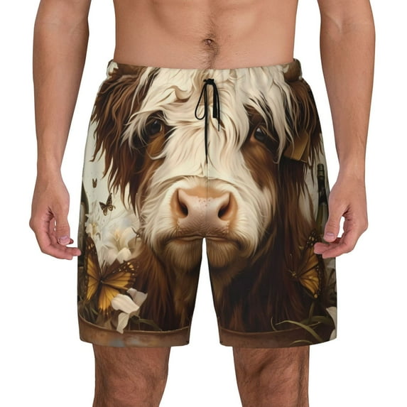 Balery Butterfly Cow Barrel Mens Swim Trunks Swim Shorts for Men Quick Dry Inseam Beach Shorts with Compression Liner Pocket-Small