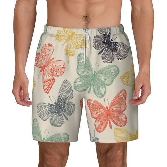 Balery Butterfly Mens Swim Trunks Swim Shorts for Men Quick Dry Inseam Beach Shorts with Compression Liner Pocket-3X-Large