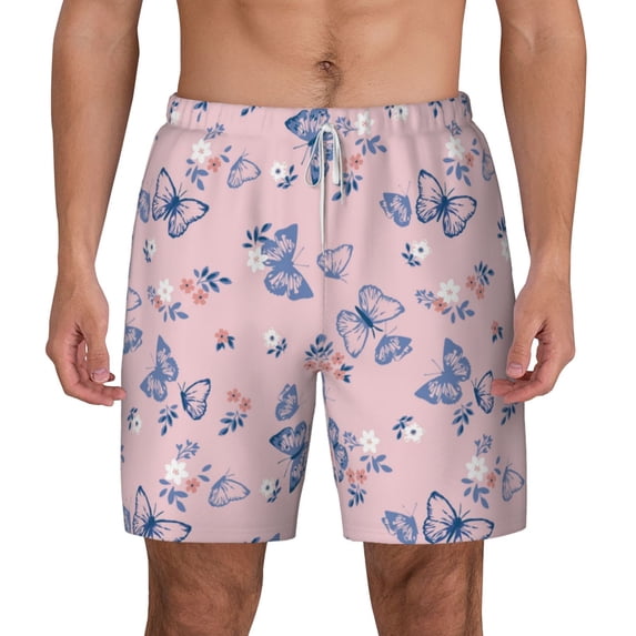 Balery Butterfly Mens Swim Trunks Swim Shorts for Men Quick Dry Inseam Beach Shorts with Compression Liner Pocket-Medium