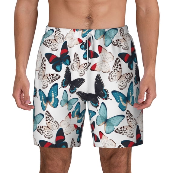 Balery Butterfly Mens Swim Trunks Swim Shorts for Men Quick Dry Inseam Beach Shorts with Compression Liner Pocket-Medium