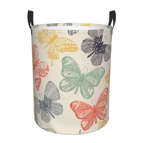 Balery Butterfly Round Laundry Basket with Handles Waterproof Freestanding Laundry Hamper for Clothes Toys in the Dorm and Family-Medium