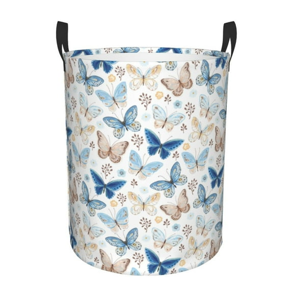 Balery Butterfly Round Laundry Basket with Handles Waterproof Freestanding Laundry Hamper for Clothes Toys in the Dorm and Family-Small