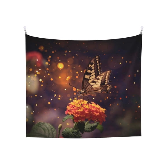 Balery Butterfly Sitting on a Flower Pattern Tapestry 60x51 Inches - Large Wall Hanging Tapestry for Bedroom, Living Room, Dorm Decor - Artistic and Aesthetic Room Decor