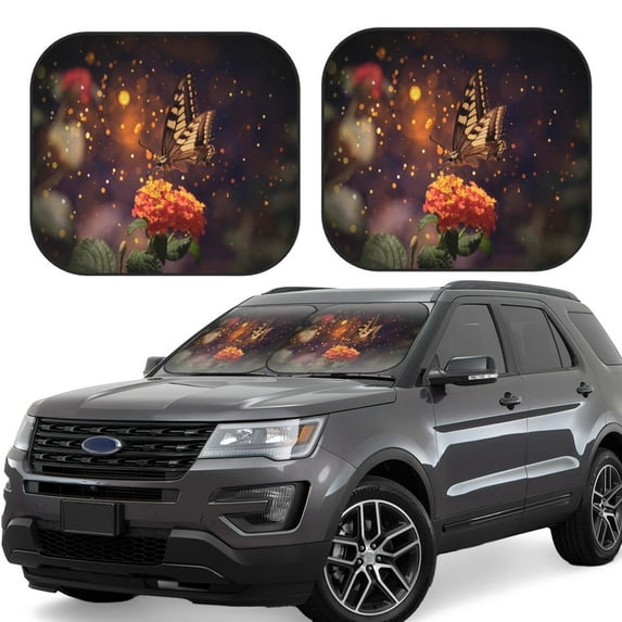 Balery 2 Piece Butterfly Sitting on a Flower Car Windshield Sun Shade|Foldable Front Windshield Shade for Car Front Window for Most Sedans SUV Truck-Large
