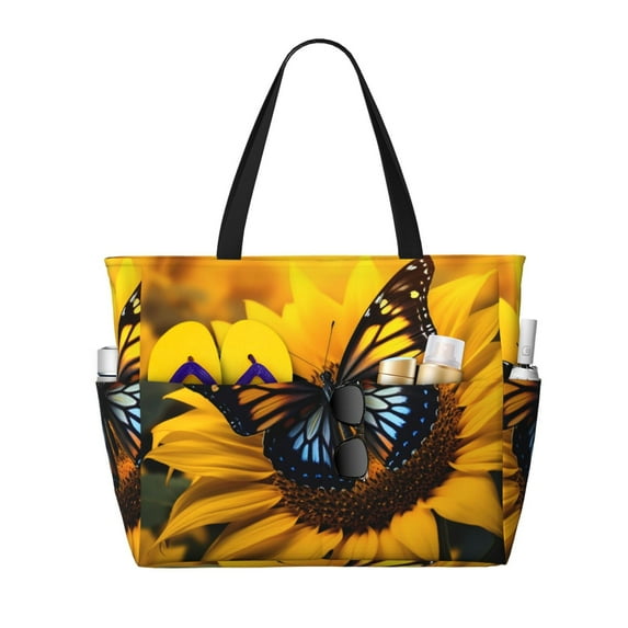 Balery Butterfly On Sunflower Beach Travel Bag - Water-Resistant, Large Capacity Lightweight Tote with 7 Pockets for Women and Men - Perfect for Beach, Pool, Gym, and Travel