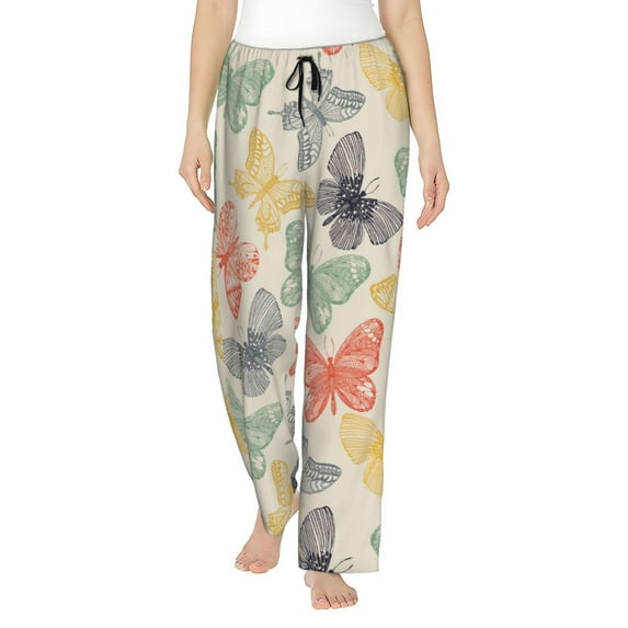 Balery Butterfly print Women's Pajama Pants,Ultra Lightweight Pjs,Lounge Pant-Small