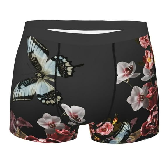Balery Butterfly with Fowers Men's Boxer Briefs, Soft and Breathable Cotton Underwear with nylon Waistband-Medium