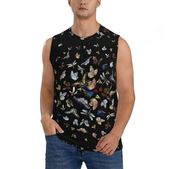 Balery Butterfly1 Men's Sleeveless Muscle Shirts Workout Tank Top, Moisture Wicking, Odor Protection-Small