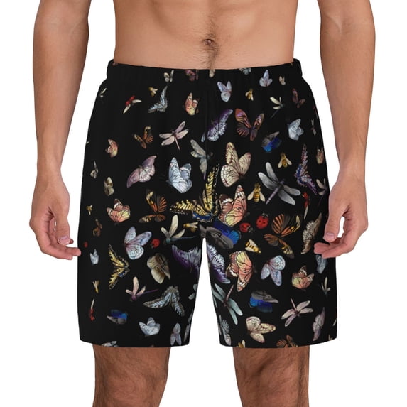Balery Butterfly1 Mens Swim Trunks Swim Shorts for Men Quick Dry Inseam Beach Shorts with Compression Liner Pocket-Large