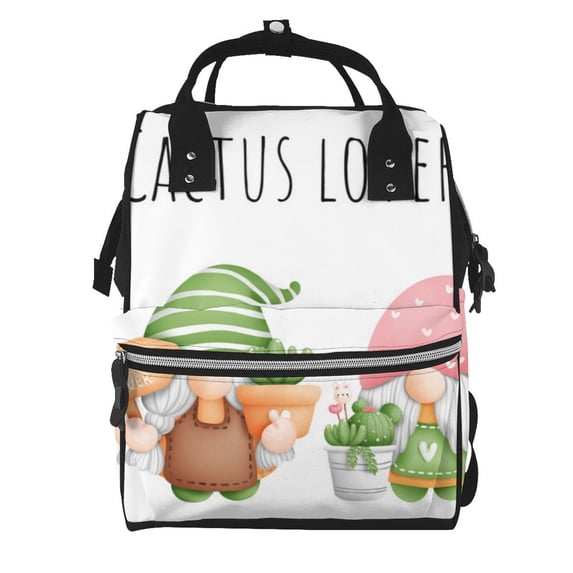 Balery Cactus Gnome Mummy Backpack - Waterproof Twill Canvas, Large Capacity Diaper Bag with Multiple Pockets and Adjustable Straps