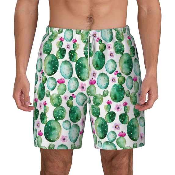 Balery Cactus Plants Mens Swim Trunks Swim Shorts for Men Quick Dry Inseam Beach Shorts with Compression Liner Pocket-Small