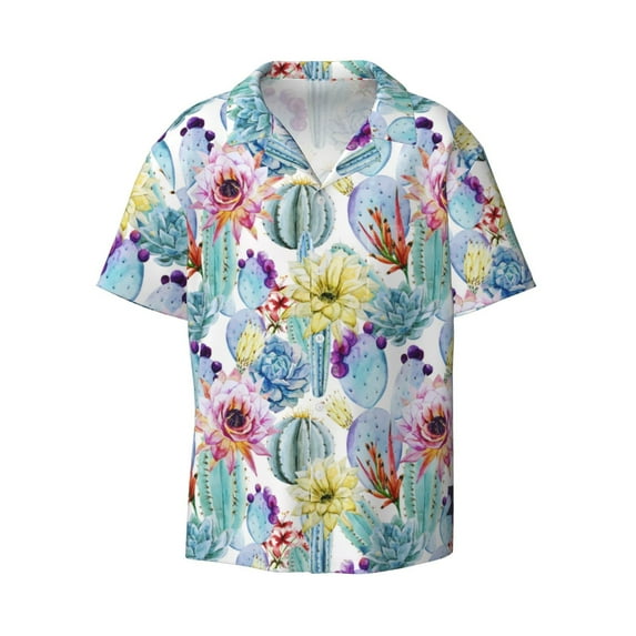 Balery Cactus1 Men's Casual Button Down Shirt Short Sleeve Textured Summer Cuban Beach Shirts-3X-Large
