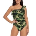 thumbnail image 1 of Balery Camouflage Dinosaur One Shoulder Swimsuits for Women Ruffle Swimsuits Tummy Control One Shoulder Bathing Suits-Large, 1 of 8