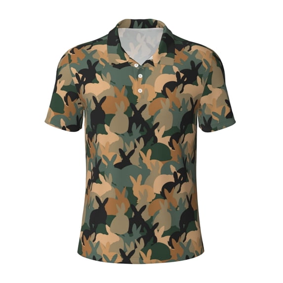 Balery Camouflage Rabbit Printed Men’s Short Sleeve Polo Shirt, Midweight Men's Shirt,Golf Polo shirts -3X-Large