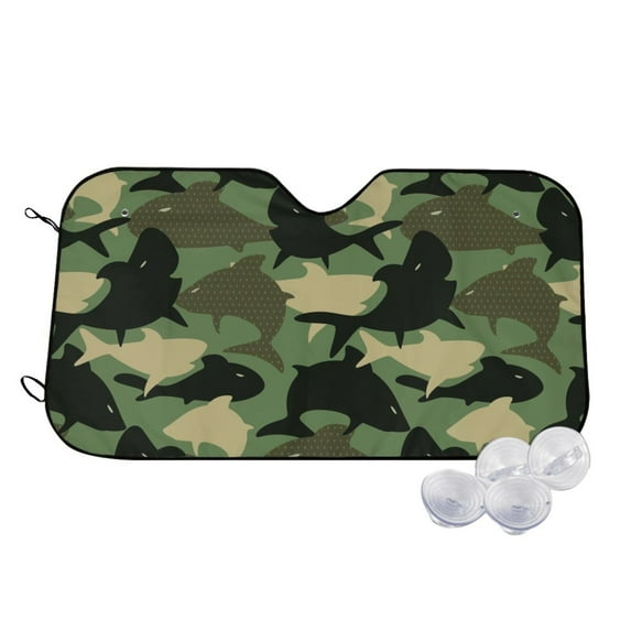 Balery Camouflage Shark Windshield Sun Shade, Car Front Window Sunshade Cover ,Automotive Interior Portected Blocks Uv Rays For Car Pickup Truck Suv Accessories- Small