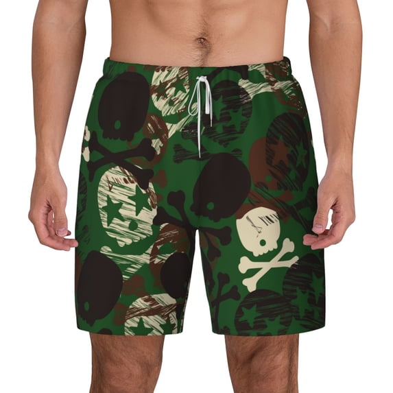 Balery Camouflage Skull Mens Swim Trunks Swim Shorts for Men Quick Dry Inseam Beach Shorts with Compression Liner Pocket-Small