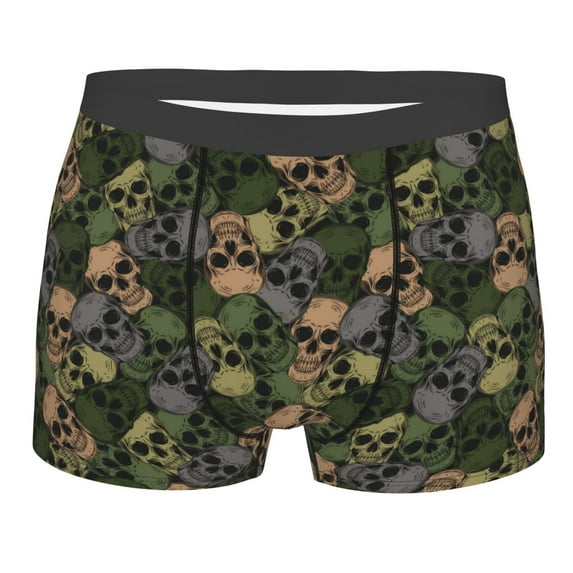 Balery Camouflage Skulls Men's Boxer Briefs, Soft and Breathable Cotton Underwear with nylon Waistband-Small